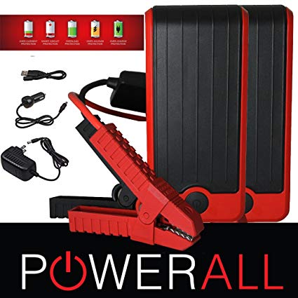 PowerAll SUPREME PBJS16000RS 600 Amp 16,000 mAh Portable Lithium Jump Starter, Power Bank, LED Flashlight Red/Black (2 PACK)