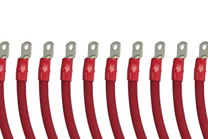Temco 50 LOT 3/0 Gauge 12in - 5/16 and 3/8 in Hole Sizes Red Solar Battery Cables Power AWG Solar Inverter Golf Cart Car GLUE SEALED