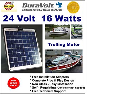 NOW 20 Watts. Trolling Motor 24V battery charger- 1/2 Amp Trickle Solar Charger - Self Regulating - Boat Marine Solar Panel - No experience Plug & Play Design. Dimensions 14.1 in x 15.7 W x 1/4