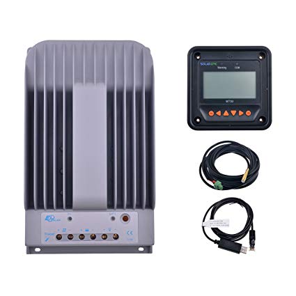 SolarEpic 40A MPPT Solar Charge Controller with MT50 Remote Meter + Temperature Sensor PC Communication Cable Set