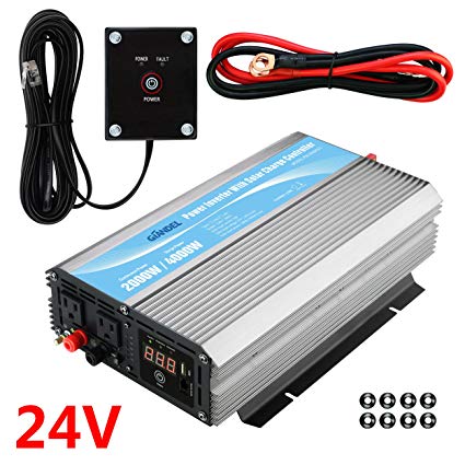 GIANDEL 2000W Power Inverter 24V DC to 120V AC with 20A Solar Charge Control and 2xAC 110-120V US Outlets and 1x2.4A USB and Remote Control