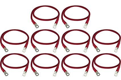Temco 10 LOT 2/0 Gauge 24in - 3/8 in Hole Sizes Red Solar Battery Cables Power AWG Solar Inverter Golf Cart Car GLUE SEALED