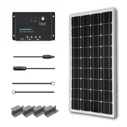 Renogy 100 Watts 12 Volts Monocrystalline Solar Starter Kit w/100W Solar Panel + 30A PWM Negative ground Charge Controller + MC4 Connectors +Tray Cable+ Mounting Z Brackets for RV, Boat