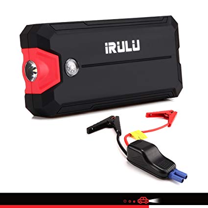 iRULU 400A Peak 12000mAh Emergency Jump Starter Portable Phone Power Bank, Advanced Safety Protection Built-In LED Flashlight & LCD Screen and Compass，Black/Red
