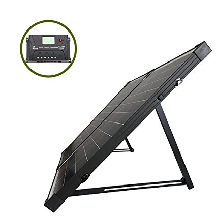 HQST 100 Watt 12Volt Off Grid Polycrystalline Portable Foldable Solar Panel Suitcase with Charge Controller