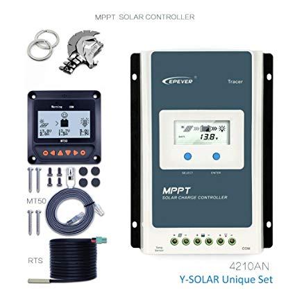 EPEVER 40A MPPT Solar Charge Controller 100V PV Negative Grounded Tracer 4210AN + Remote Meter MT-50 + Temp Sensor Solar Regulator with LCD Display for Gel Sealed Flooded Lithium Battery