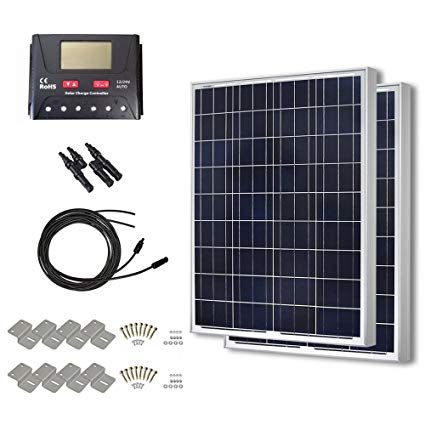 HQST 200 Watt 12 Volt Polycrystalline Solar Panel Kit with 30A PWM LCD Display Charge Controller