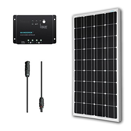 Renogy 100 Watts 12 Volts Monocrystalline Solar Panel Bundle Kit with 30A Negative ground Charge Controller+9in MC4 Adaptor Kit