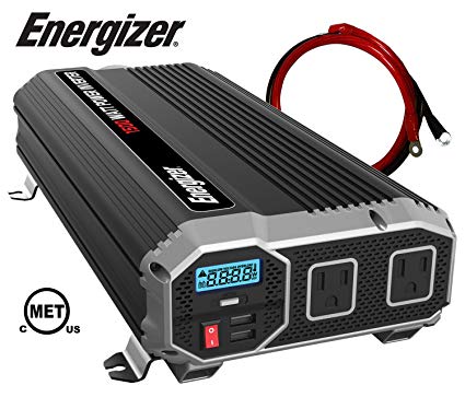 Energizer 1500 Watt 12V Power Inverter, Dual 110V AC Outlets, Automotive Back Up Power Supply Car Inverter, Converts 12V DC to 120 Volt AC with 2 USB ports 2.4A Each