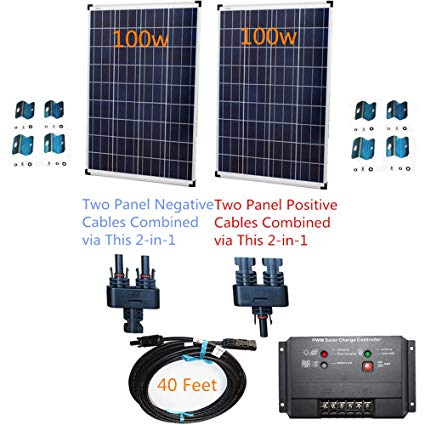 Plug-n-Power 2-in-1 Space Flex 200w Two 100w Solar Panels Charging Kit for 12v Off Grid Battery - next day free shipping from U.S.
