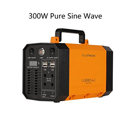 EasyFocus Portable Power Station 200Wh Solar Generator 300W Pure Sine Wave Inverter Emergency Power Supply Charged by Solar/AC Outlet/Cars