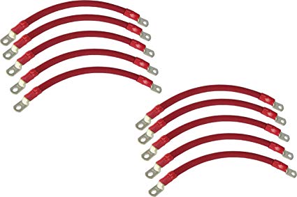 Temco 10 LOT 4/0 Gauge 9in - 1/2 in Hole Sizes Red Solar Battery Cables Power AWG Solar Inverter Golf Cart Car GLUE SEALED