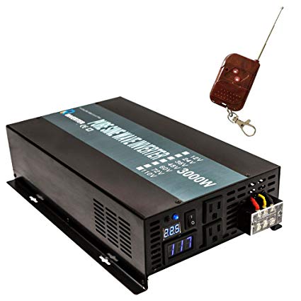 WZRELB Reliable 3000W Pure Sine Wave Solar Power Inverter 48V 120V 60Hz Power Converter LED Display DC to AC Power Generator With 100ft Wireless Remote Controller