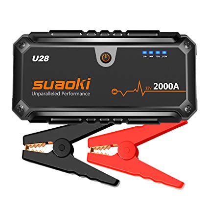 Suaoki U28 2000A Peak Jump Starter Pack (for ALL Gas or 8.0L Diesel Engines) with USB Power Bank, LED Flashlight and Smart Battery Clamps for 12V Car & Boat