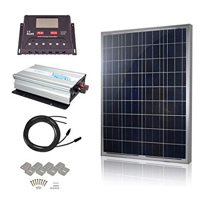 HQST Solar Panel Power Kit 100Watt 100W Polycrystalline Solar Panel with 30A controller and 1000W 12V Sine Wave Inverter RV Boat Off Grid Kit