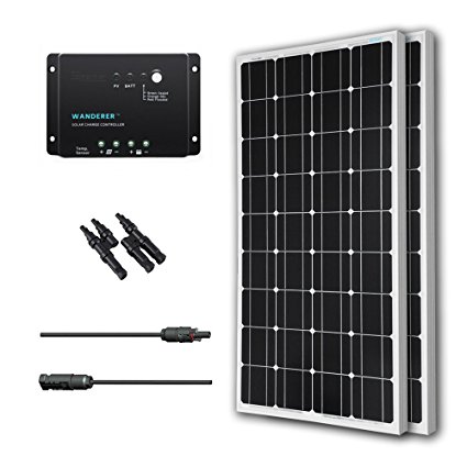 Renogy 200 Watts 12 Volts Monocrystalline Solar Bundle Kit w/ 100w Solar Panel,30A Charge Controller,9in MC4 Adaptor Kit,A pair of Branch Connectors