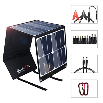 Foldable Solar Charger 40W Portable Solar Panel ELEGEEK High Efficiency Folding Solar Charger with 5V USB 18V DC Output for Laptop Universal Smartphone Tablet GPS GoPro Car Battery in Camping Hiking