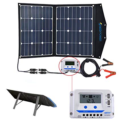 ACOPOWER 80W Portable Solar Panel, 12V Foldable Solar Charger with 10A LCD Charge Controller in Suitcase