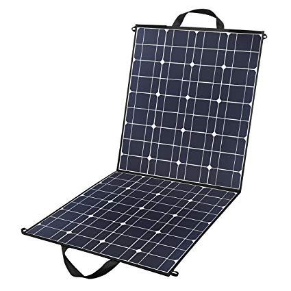 100 Watts 12 Volts Portable Solar Panel Kit Charger Foldable Flexible Monocrystalline Solar Charger with MC4 Connector and Dual-port(USB 5V + DC 18V) for Outdoors, Camping, Solar Generator, RV, Boat