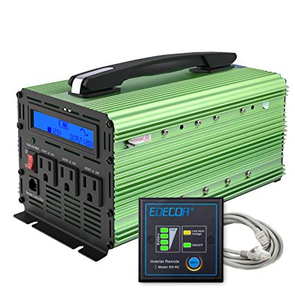 EDECOA 1500 Watt Pure Sine Wave Power Inverter 3000W Peak DC 12V to 120V AC with LCD Display and Remote Controller