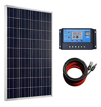100 Watts Solar Panel + 20A LCD Display PWM Charge Controller + 30 Feet Solar Cable Adaptor for Off-Grid RV Boat Kit