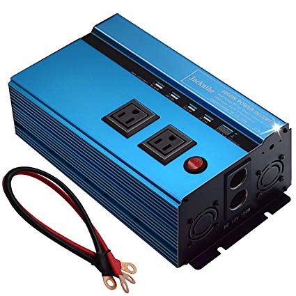 Jacknthe 2000W Power Inverter 12V to 110V DC to AC Car Converter for Car Battery Outlet Inverter USB Ports
