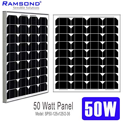 Ramsond 50 Watt Solar Panel 50w W Monocrystalline Photovoltaic PV Solar Panel Module 12V Battery Charging Charger RV 25 YEAR