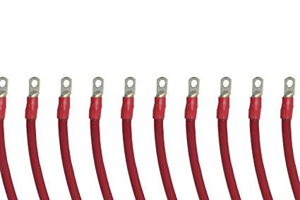 Temco 50 LOT 1/0 Gauge 12in - 3/8 in Hole Sizes Red Solar Battery Cables Power AWG Solar Inverter Golf Cart Car GLUE SEALED