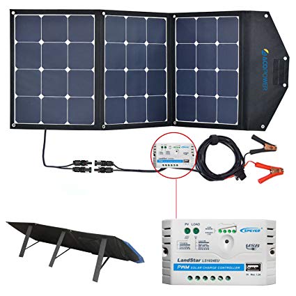 ACOPOWER 12V 105W Portable Solar Panel Kit; Foldable Solar Suitcase For RV, Boat with SAE Connectors (Solar Panel Kit w 10A Charge Controller)