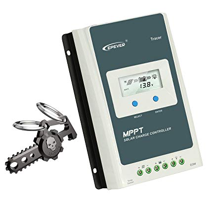 EPever 40A MPPT Solar Charge Controller Negative Grounded with LCD Display 100V Max Input 12V/24V for Gel Flooded Sealed Lithium Battery Hephis ChainSaw Keychain
