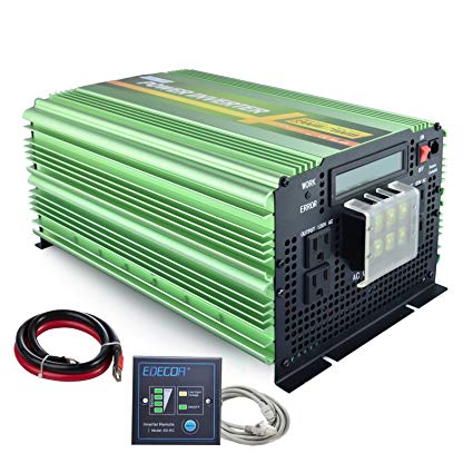 EDECOA Power Inverter Pure Sine Wave 3500W DC 12V to 120V with LCD display and Remote Controller 4 AC Outlets and 1 Wiring Port